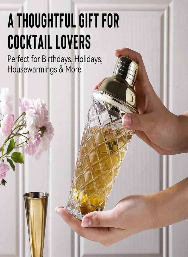 Physkoa Glass Cocktail Shaker Set with Built-in Strainer - 16oz Thickened Pineapple Glass Gold Shaker Set, Gold Jigger & Bar Spoon with Muddler for Home Bar/Trolley Décor/Margaritas/Martinis - Image 3